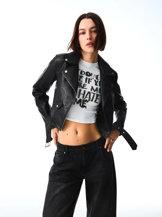Zdjęcie produktu Bershka Kurtka Biker Ze Sztucznej Skóry Kobieta Czarny