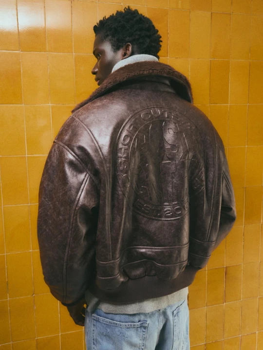 Zdjęcie produktu Bershka Kurtka Bomber, Sztuczna Skóra, Kołnierz Z Futerka Mężczyzna Brązowy