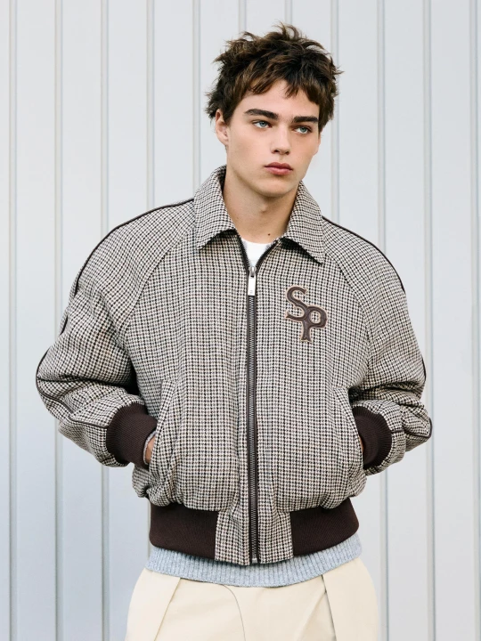 Zdjęcie produktu Bershka Kurtka Bomber Z Flauszu W Pepitkę Mężczyzna Szary