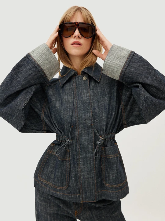 Zdjęcie produktu Bershka Kurtka Denim Oversize Z Fakturą Kobieta Niebieski