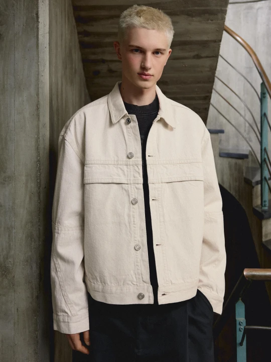 Zdjęcie produktu Bershka Kurtka Denim Trucker Out Of Core Mężczyzna Kremowy