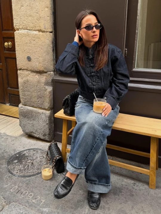 Zdjęcie produktu Bershka Kurtka Denim Z Guzikami Z Pętelką Kobieta Granatowy