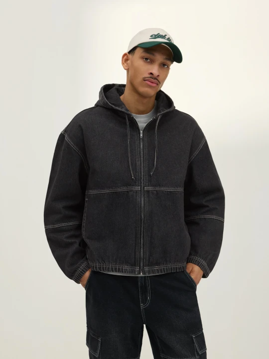Zdjęcie produktu Bershka Kurtka Denim Z Kapturem Mężczyzna Czarny