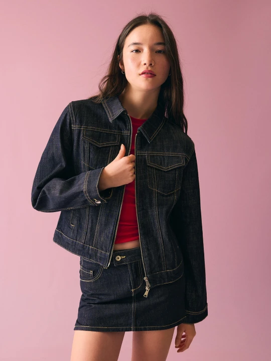Zdjęcie produktu Bershka Kurtka Denim Z Zamkiem Kobieta Granatowy