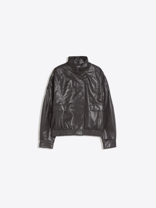 Zdjęcie produktu Bershka Kurtka Oversize Ze Sztucznej Skóry Z Kopertowym Kołnierzem Kobieta Szary