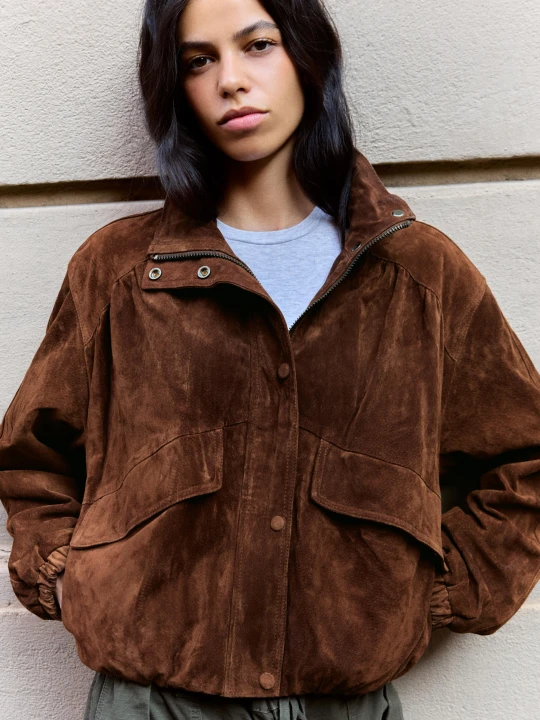 Zdjęcie produktu Bershka Kurtka Skórzana Z Kieszeniami Kobieta Brązowy