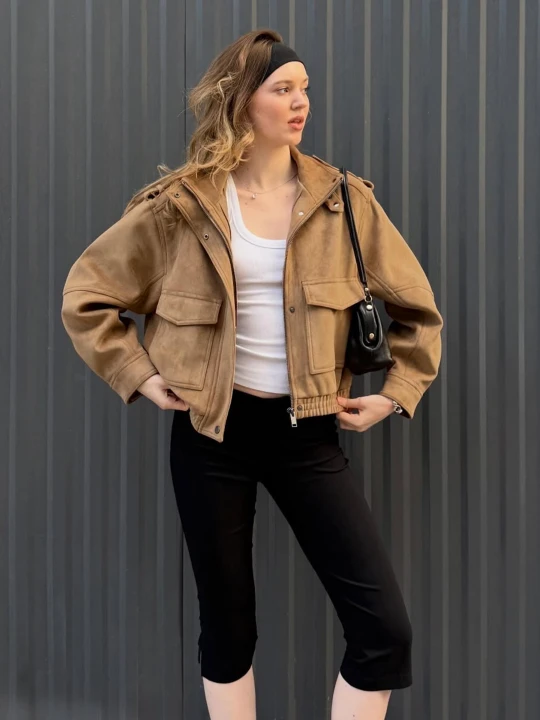 Zdjęcie produktu Bershka Kurtka Z Efektem Zamszu Kobieta Ciemnobeżowy