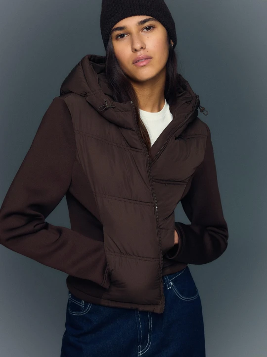 Zdjęcie produktu Bershka Kurtka Z Kapturem Połączona Z Efektem Neoprenu Kobieta Brązowy