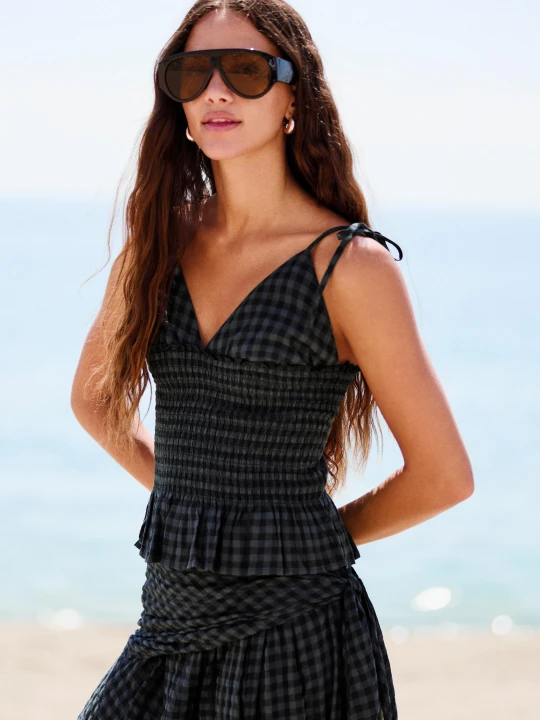 Zdjęcie produktu Bershka Marszczony Top Na Ramiączkach Kobieta Granatowy