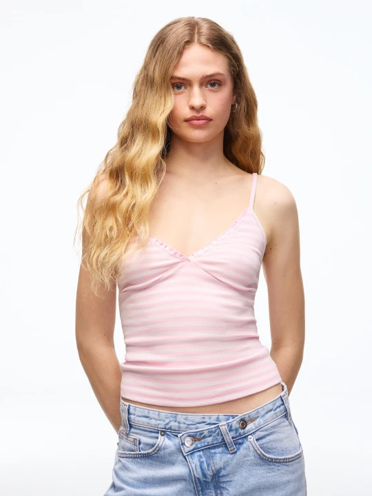 Zdjęcie produktu Bershka Marszczony Top Na Ramiączkach Kobieta Różowy