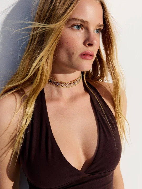 Zdjęcie produktu Bershka Naszyjnik Choker Z Lusterkami Kobieta Złoty