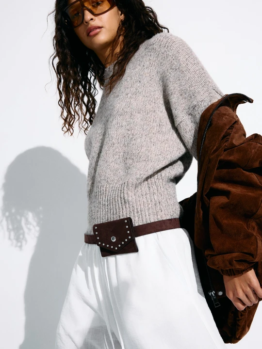 Zdjęcie produktu Bershka Pasek Zamszowy Z Kieszenią Kobieta Brązowy