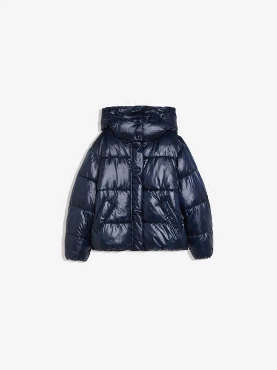 Zdjęcie produktu Bershka Pikowana Kurtka Oversize Z Kapturem Kobieta Granatowy