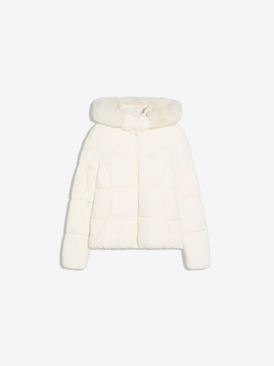 Zdjęcie produktu Bershka Pikowana Kurtka Z Kapturem Z Futerkiem Kobieta Kremowy
