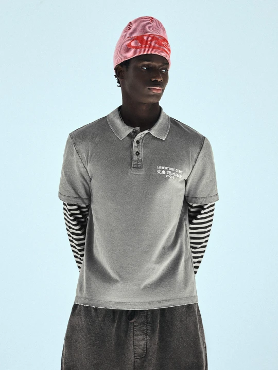Zdjęcie produktu Bershka Polo Z Efektem Podwójnego Rękawa W Paski Mężczyzna Ciemnoszary