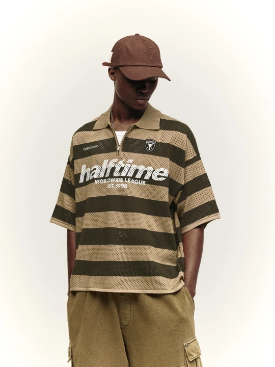 Zdjęcie produktu Bershka Polo Z Krótkim Rękawem Z Siateczki Z Zamkiem Błyskawicznym Mężczyzna Khaki