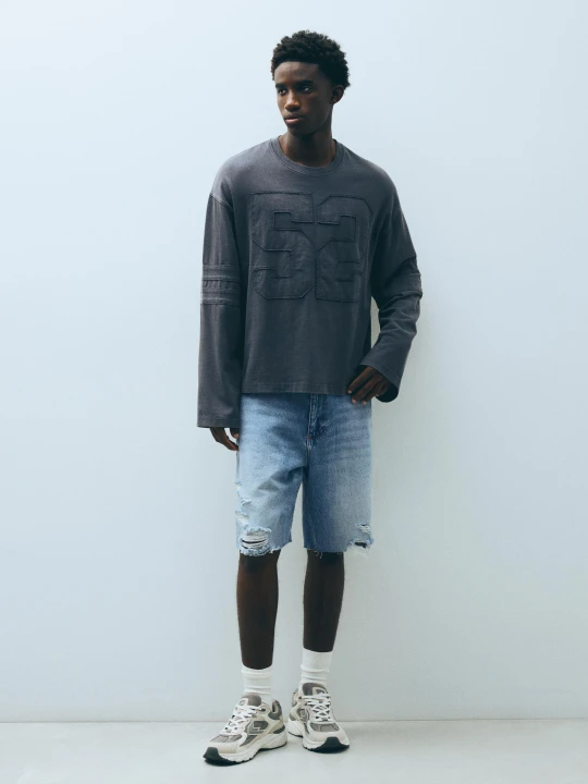 Zdjęcie produktu Bershka Poszarpane Bermudy Jeansowe Mężczyzna Niebieski