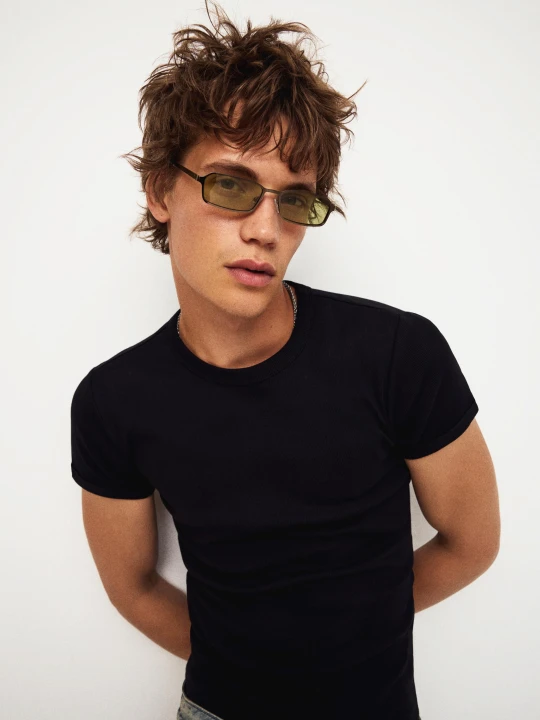 Zdjęcie produktu Bershka Prostokątne Okulary Przeciwsłoneczne Mężczyzna Zielony