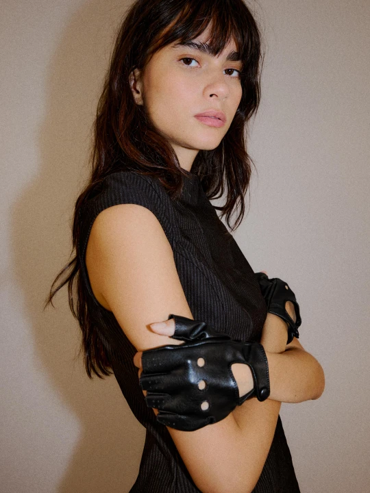 Zdjęcie produktu Bershka Rękawiczki Bez Palców Ze Sztucznej Skóry Kobieta Czarny
