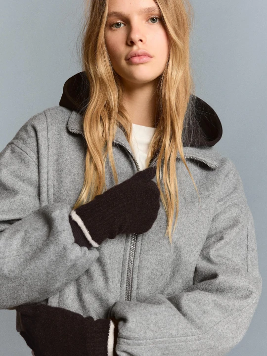 Zdjęcie produktu Bershka Rękawiczki Kontrast Z Wełną Kobieta Brązowy