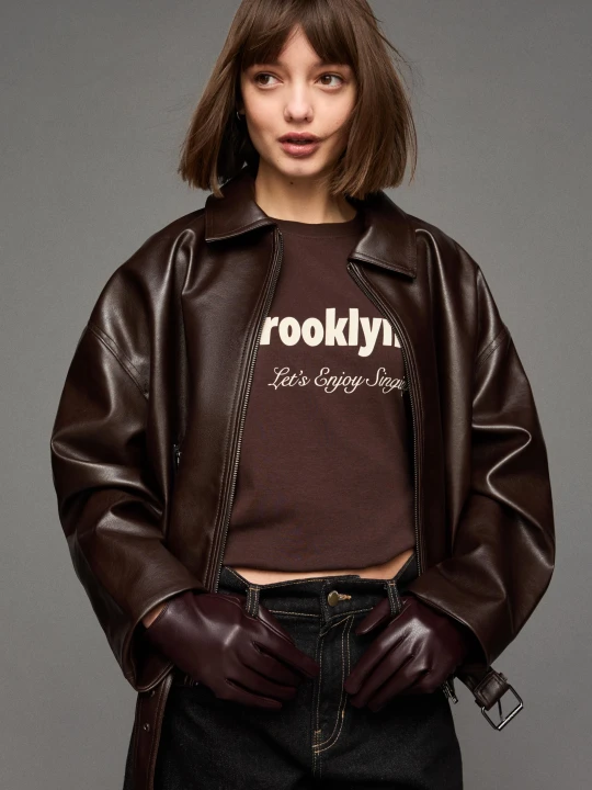 Zdjęcie produktu Bershka Rękawiczki Ze Sztucznej Skóry Kobieta Brązowy