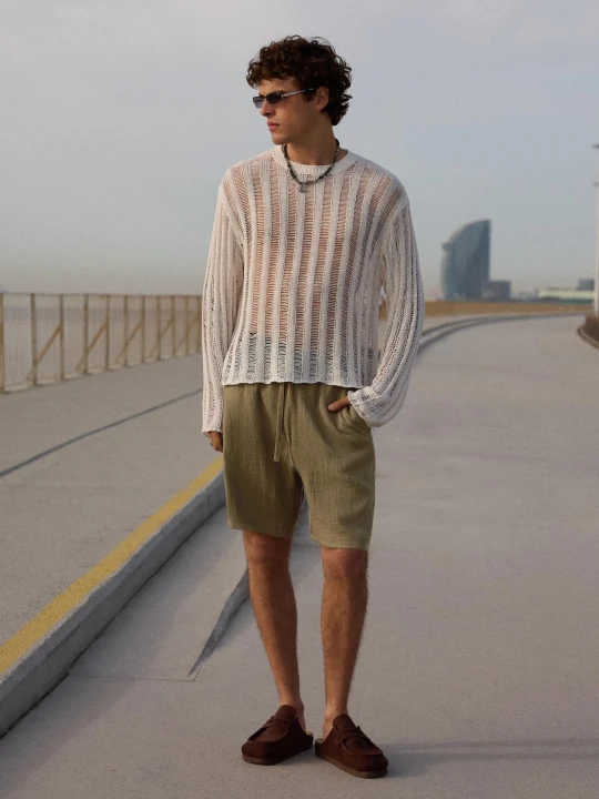 Zdjęcie produktu Bershka Rustykalne Bermudy Jogger Mężczyzna Khaki