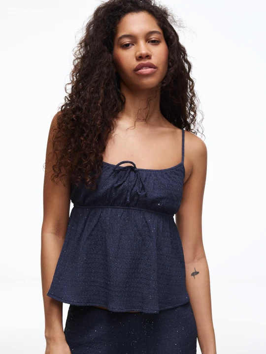 Zdjęcie produktu Bershka Rustykalny Top Błyszczący Kobieta Granatowy