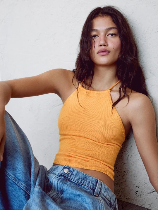 Zdjęcie produktu Bershka Rustykalny Top Typu Halter Kobieta Pomarańczowy