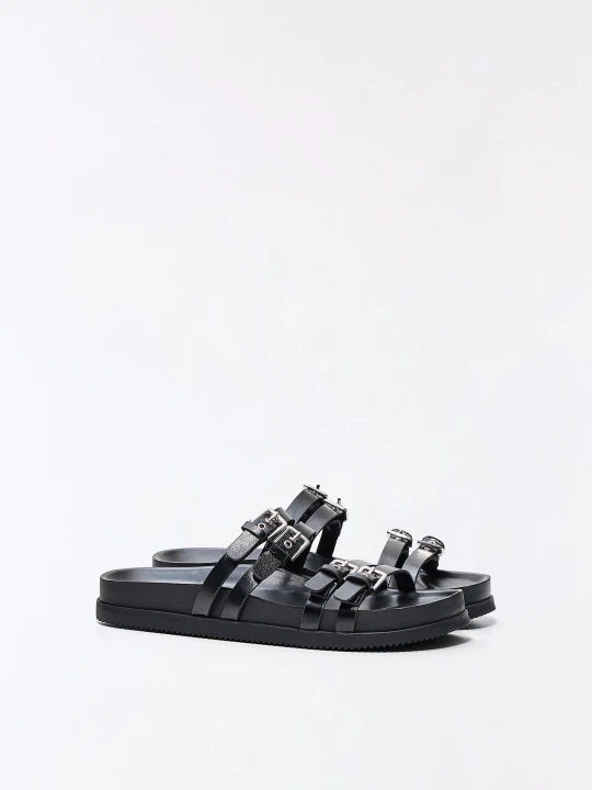 Zdjęcie produktu Bershka Sandały Płaskie Z Podwójnymi Sprzączkami Kobieta Czarny