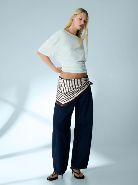 Zdjęcie produktu Bershka Satynowa Apaszka W Paski Kobieta Brązowy