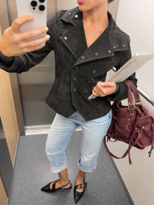 Zdjęcie produktu Bershka Skórzana Kurtka Dwurzędowa Z Guzikami Kobieta Zielony