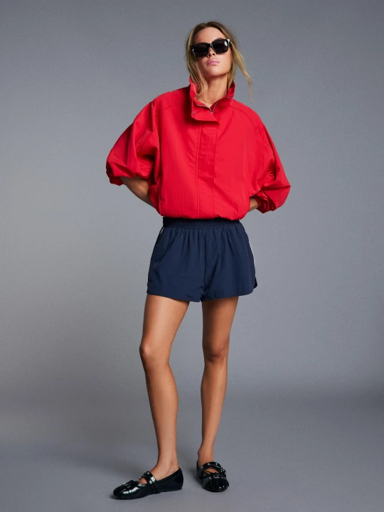 Zdjęcie produktu Bershka Spodenki Techniczne Z Lamówką Z Boku Kobieta Granatowy