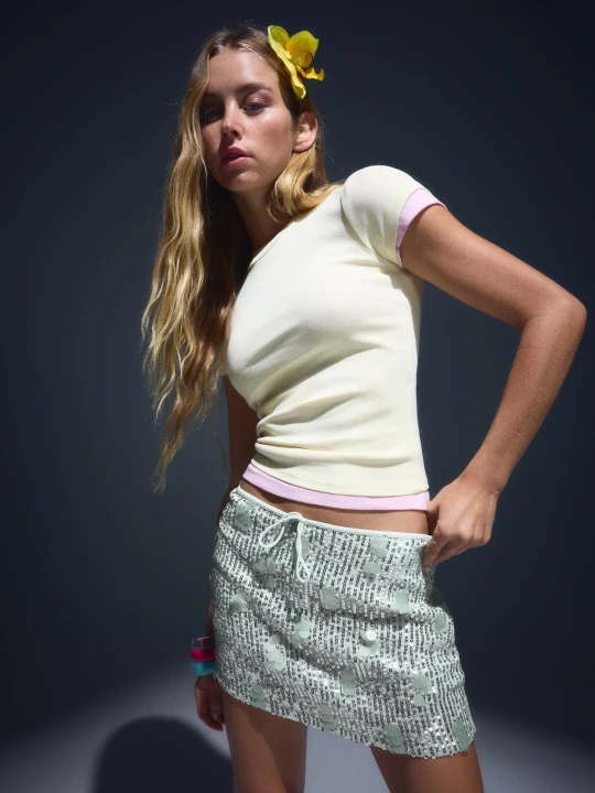 Zdjęcie produktu Bershka Spódnica Mini Cekinowa Kobieta Zielony