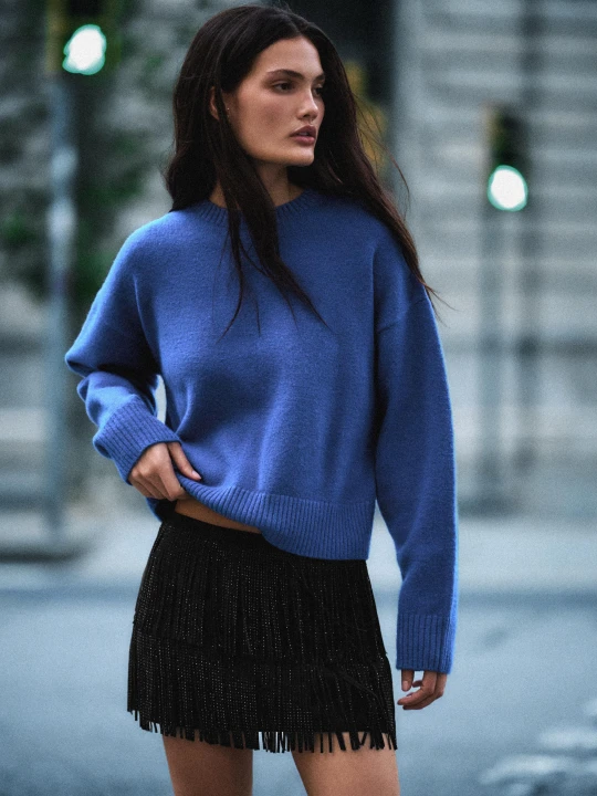 Zdjęcie produktu Bershka Spódnica Mini Z Frędzlami Błyszczące Kobieta Czarny