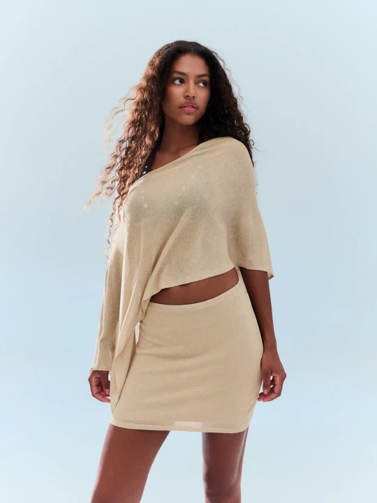 Zdjęcie produktu Bershka Spódnica Mini Z Metalizowaną Nicią Kobieta Piaskowy