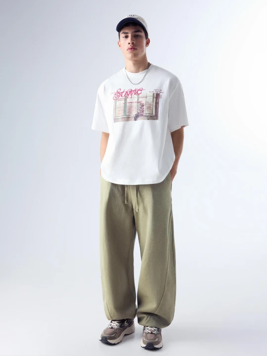 Zdjęcie produktu Bershka Spodnie O Kroju Balloon Z Dzianiny Interlock Mężczyzna Khaki