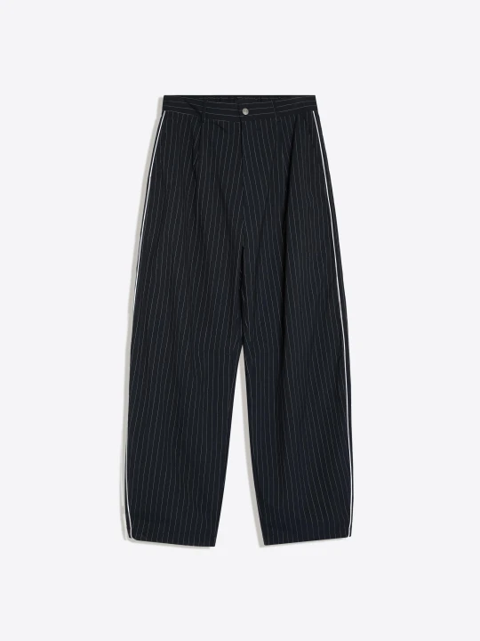 Zdjęcie produktu Bershka Spodnie O Kroju Super Baggy W Prążki Mężczyzna Granatowy
