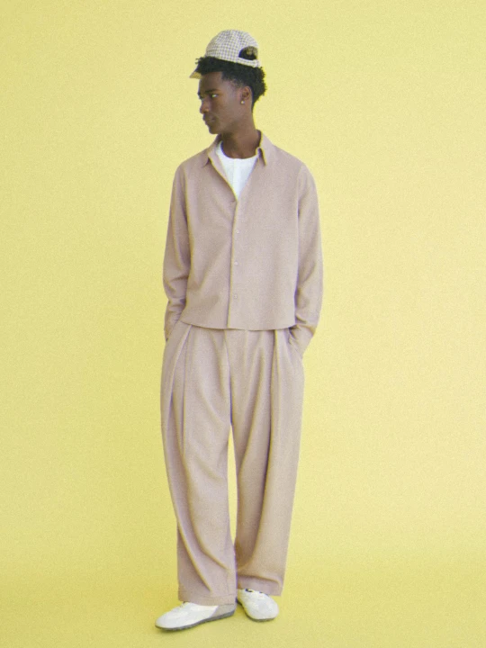 Zdjęcie produktu Bershka Spodnie Tailoring O Kroju Baggy Mężczyzna Piaskowy