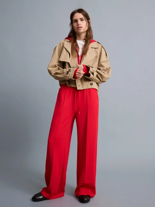 Zdjęcie produktu Bershka Spodnie Z Szerokimi Nogawkami Z Modalu Kobieta Czerwony