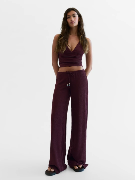 Zdjęcie produktu Bershka Spodnie Wide Leg Z Elastyczną Talią Kobieta Fioletowy
