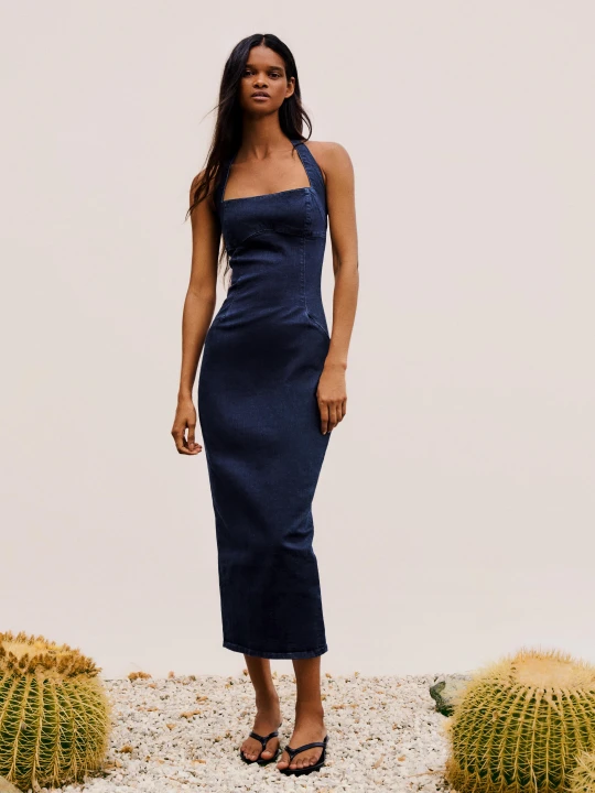 Zdjęcie produktu Bershka Sukienka Jeansowa Midi Kobieta Granatowy