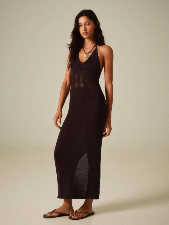 Zdjęcie produktu Bershka Sukienka Midi Z Dekoltem Typu Halter Kobieta Brązowy