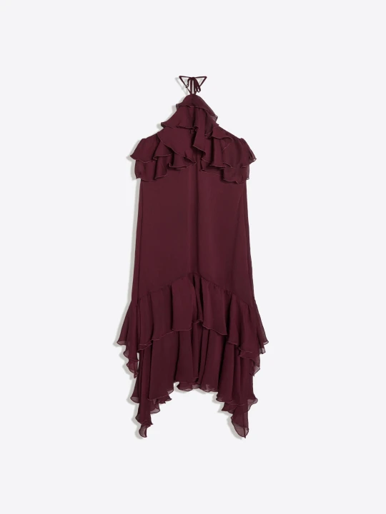 Zdjęcie produktu Bershka Sukienka Midi Z Falbankami Kobieta Rubinowy