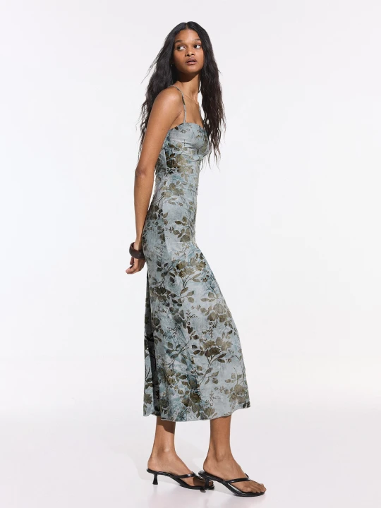 Zdjęcie produktu Bershka Sukienka Midi Z Nadrukiem Kobieta Szary