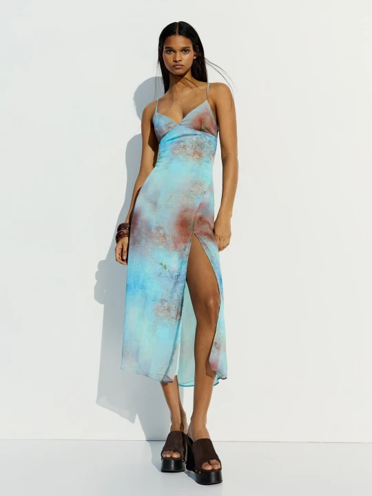Zdjęcie produktu Bershka Sukienka Midi Z Nadrukiem Kobieta Turkusowy