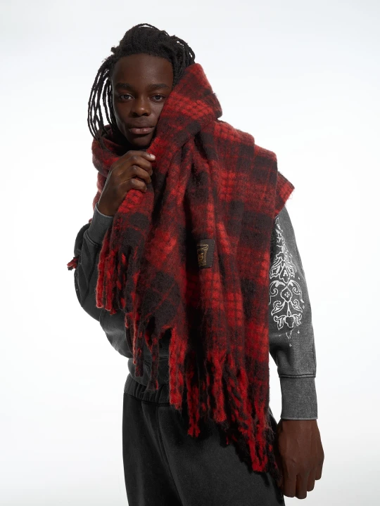 Zdjęcie produktu Bershka Szal W Kratę Aries X Bershka Mężczyzna Czerwony