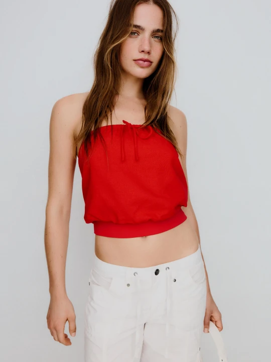 Zdjęcie produktu Bershka Top Bandeau Z Kokardą Kobieta Czerwony