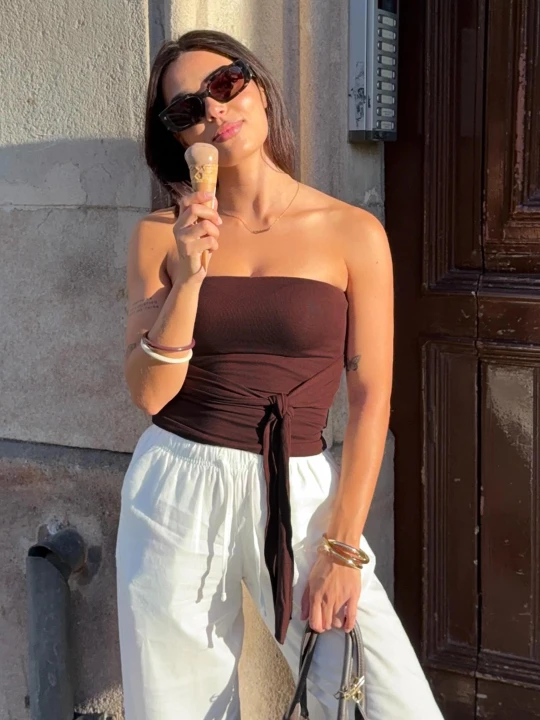Zdjęcie produktu Bershka Top Bandeau Z Wiązaniem Kobieta Brązowy