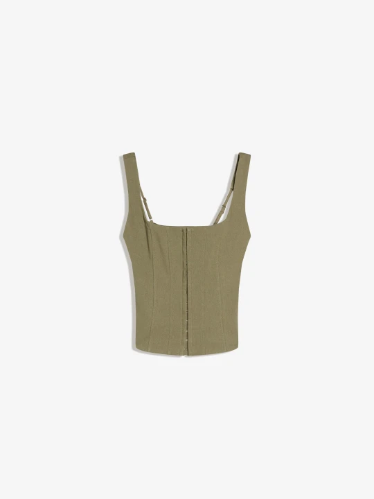 Zdjęcie produktu Bershka Top Gorsetowy Z Bengaliną Kobieta Khaki