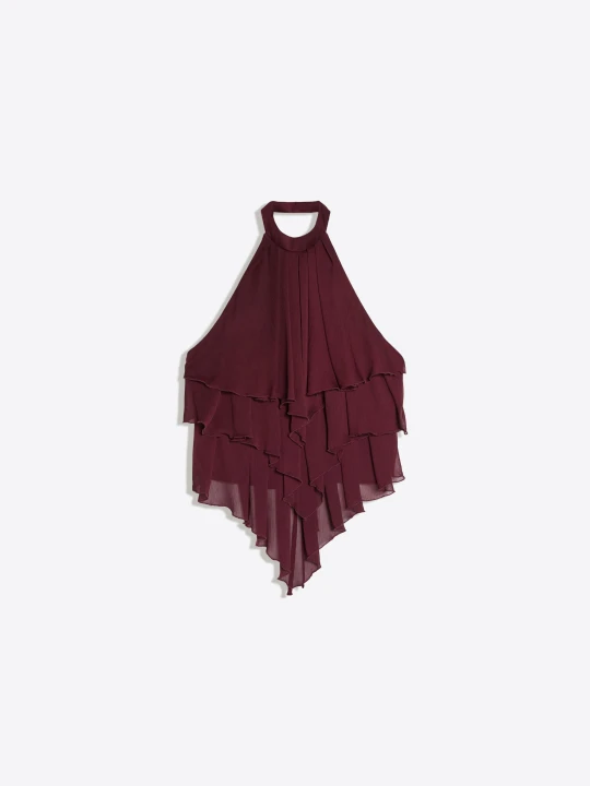 Zdjęcie produktu Bershka Top Halter Z Falbankami Kobieta Rubinowy
